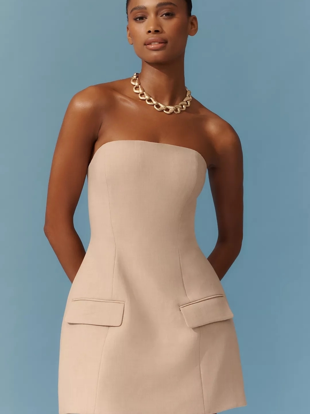 NWT Bardot Madeline Hour-Glass Strapless Mini Dress Beige Sz 10